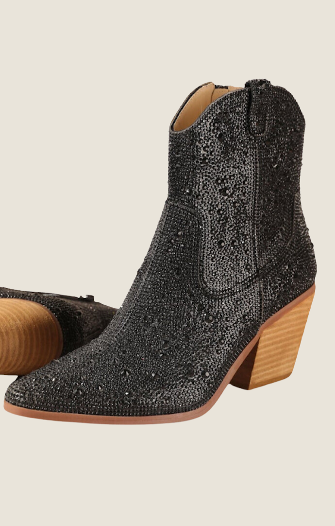 Tamara Black Rhinestone Booties