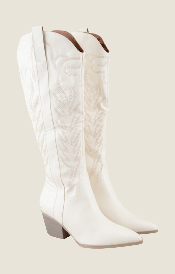 Tawney White Tall Embroidered Boot