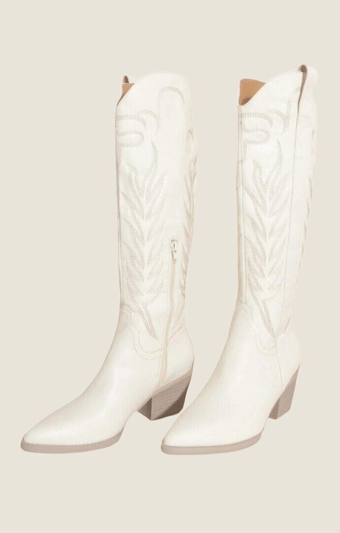 Tawney White Tall Embroidered Boot