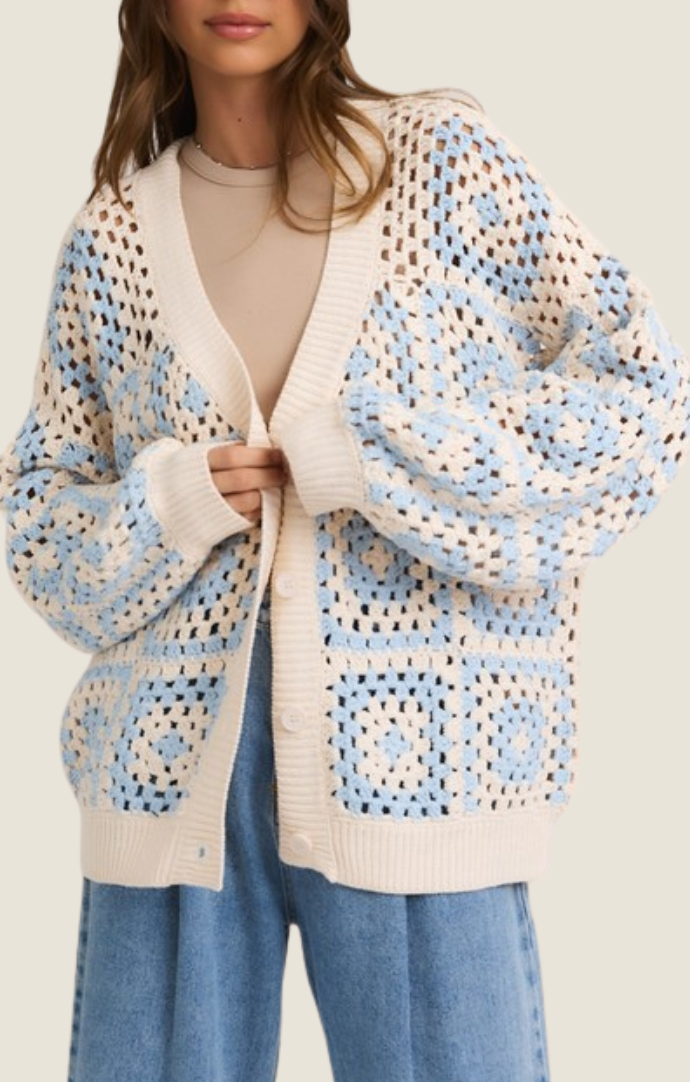 Ryker Baby Blue Crochet Cardigan