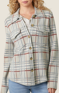 Mystree almond/blue plaid button front shacket 60843-ALMD