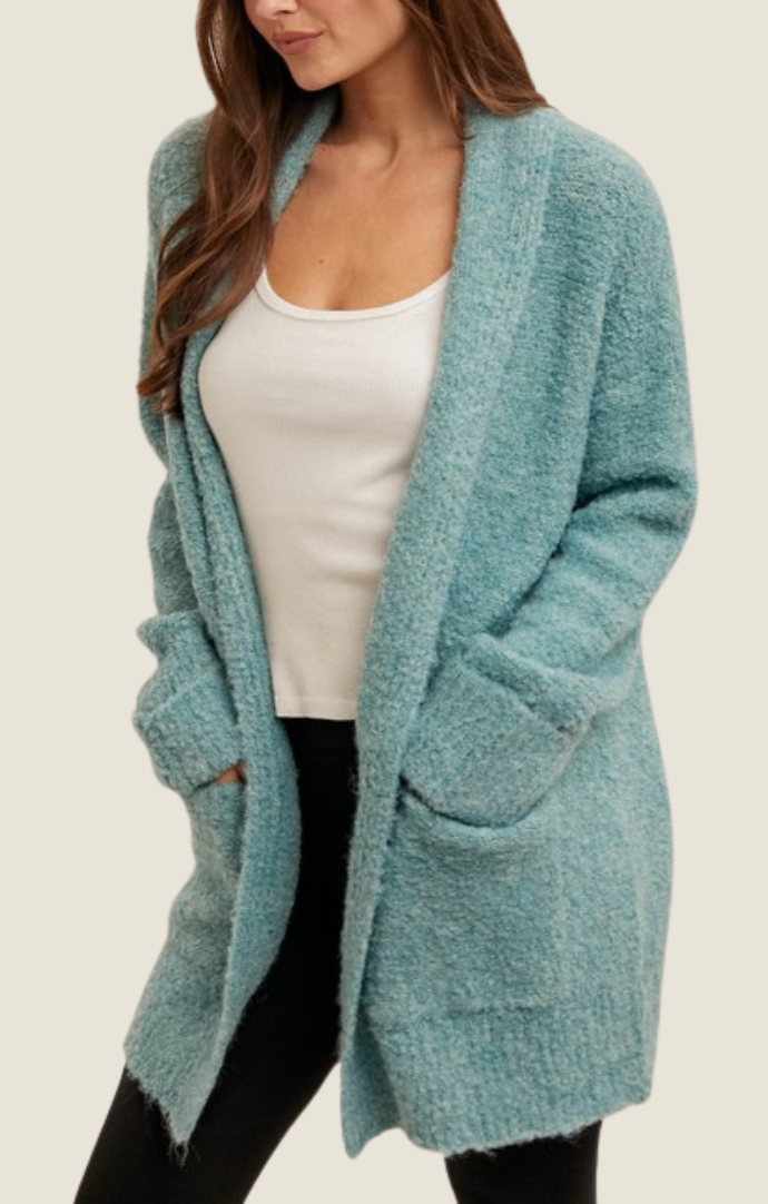 Hem & Thread aqua fuzzy long cardigan
35969-AQA