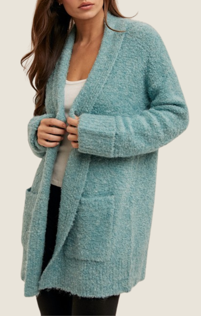 Hem & Thread aqua fuzzy long cardigan
35969-AQA