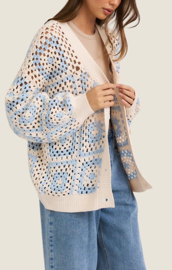 Le Lis baby blue multi crochet cardigan
SWJ2522-BBLU