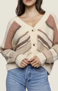 Storia beige/brown striped knit cardigan 
JT9065-BGEBRWN