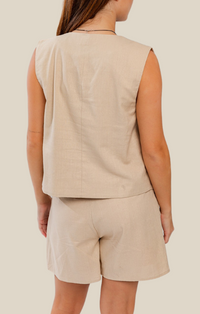 Le Lis Beige Button Front V-Neck Vest