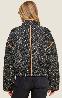 Akaiv Black Floral Quilted Zip Front Jacket AC4057J