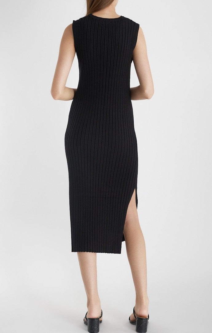 Mod Ref Black Ribbed V-Neck Midi Dress