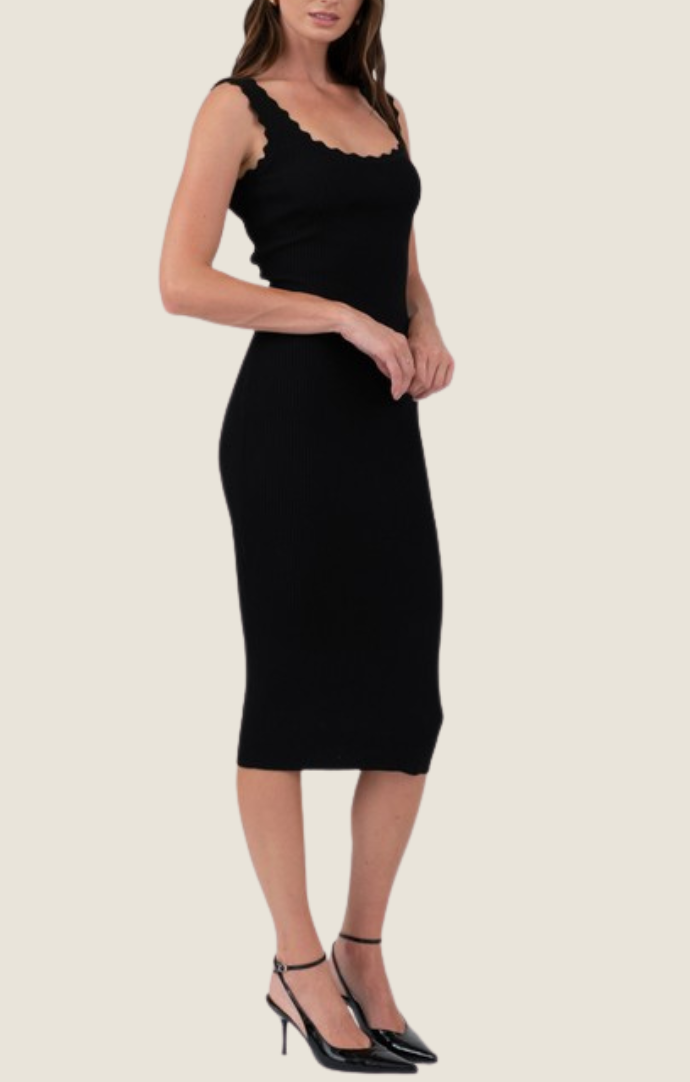 Blu Pepper black scalloped knit tank midi dress TW1607