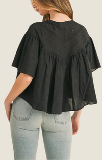 Camellia black flowy embroidered blouse 
CT25253-BLK