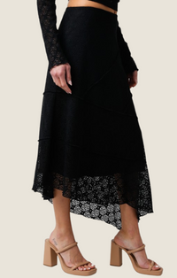 Olivaceous black lace asymmetrical midi skirt 2400-921LSJ