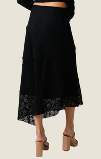 Olivaceous black lace asymmetrical midi skirt 2400-921LSJ