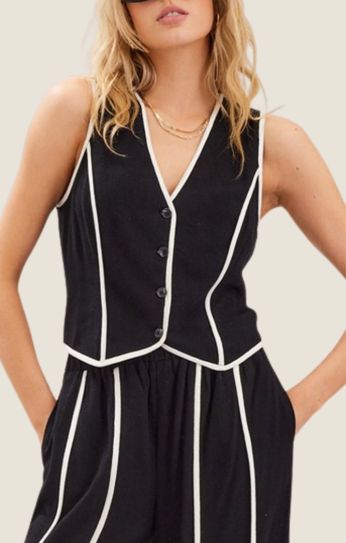 Illa Illa black/off white linen piping vest
IM7705-BLK