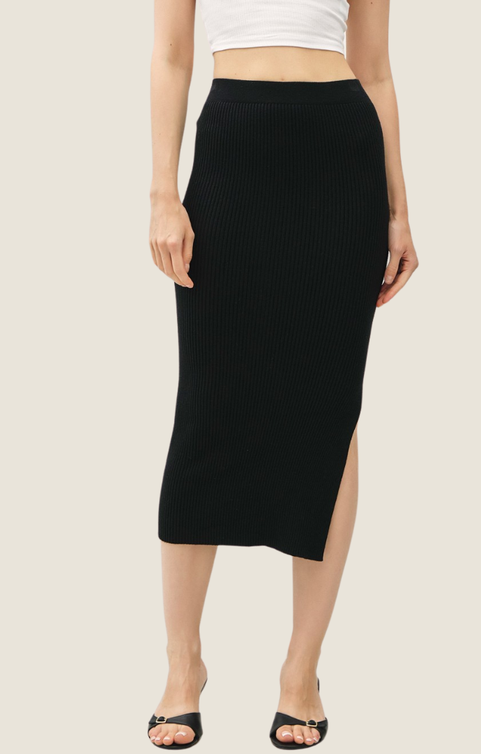 BC black ribbed side slit knit skirt 
62467-BLK