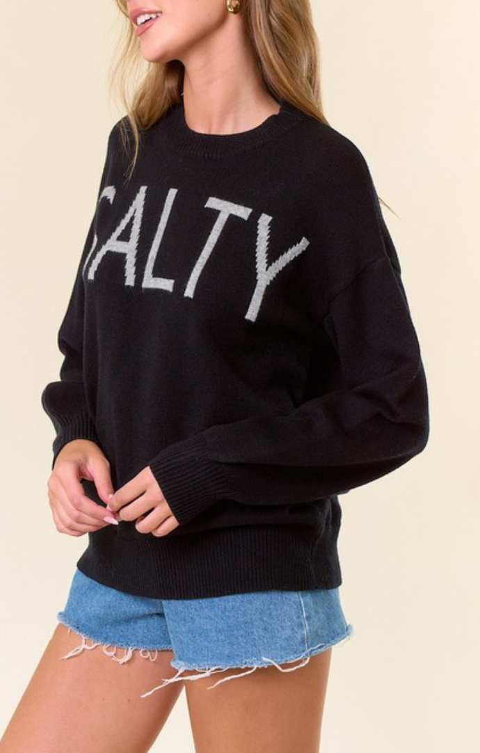 Doe and Rae Black "Salty" Crewneck Sweater