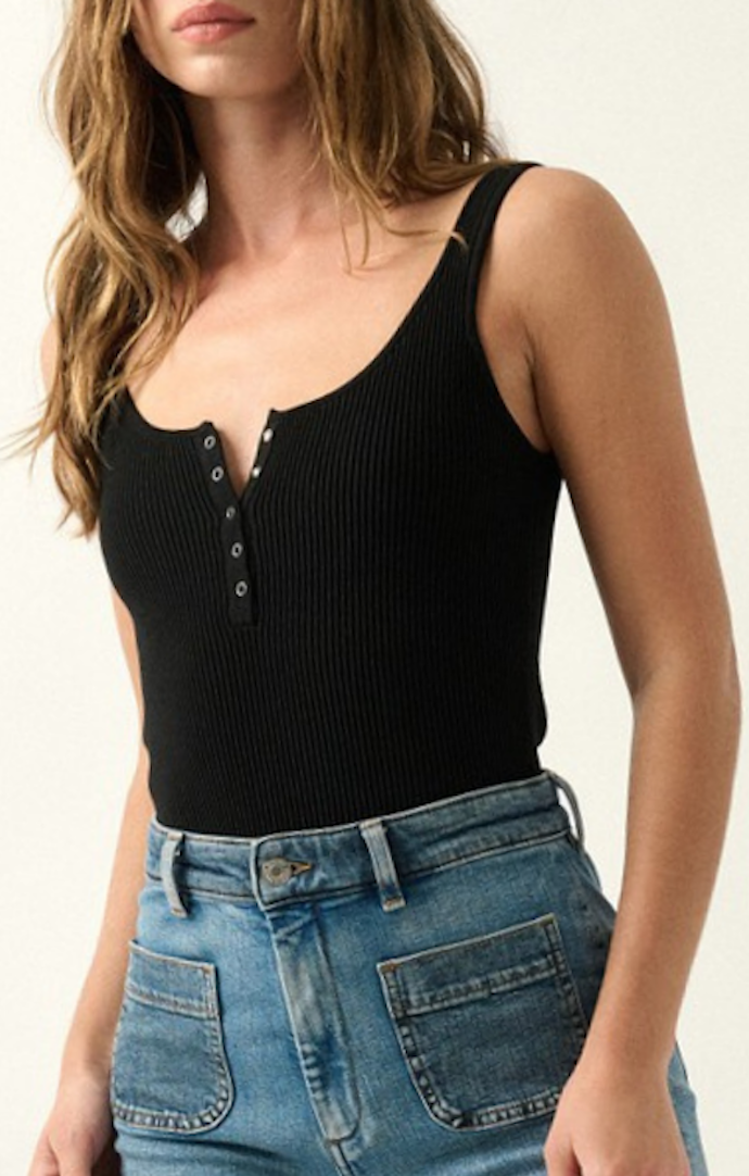 Promesa Black Sleeveless Button Front Bodysuit