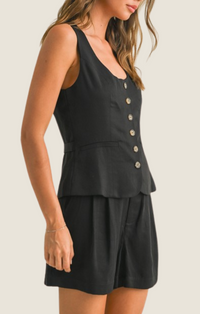 Miou Muse black square neck button front vest T4723ST-BLK