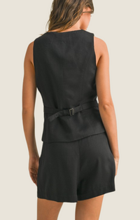 Miou Muse black square neck button front vest T4723ST-BLK