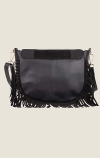 Piti Cuiti Black and White "Soho" Western Fringe Shoulder Crossbody Bag  F028A