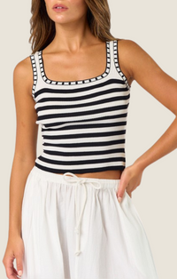 Lalavon black/white stripe knit tank top 
ILT4596-BLK