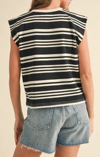 Miou Muse black/white stripe muscle t shirt T4339-BLKWHT