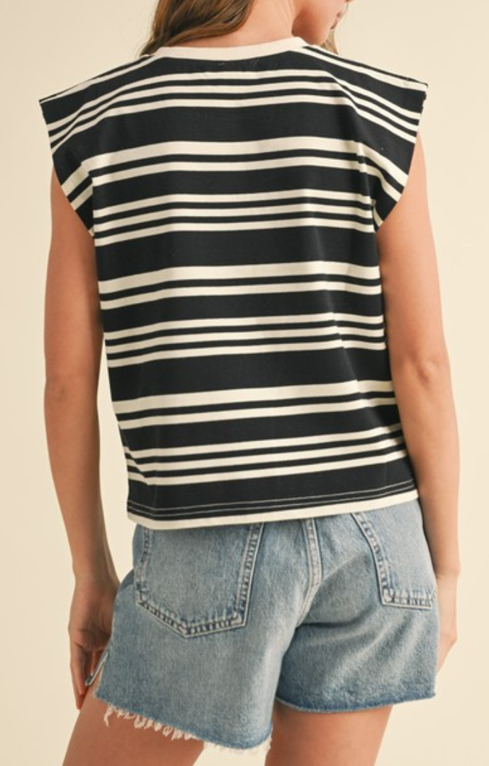 Miou Muse black/white stripe muscle t shirt T4339-BLKWHT