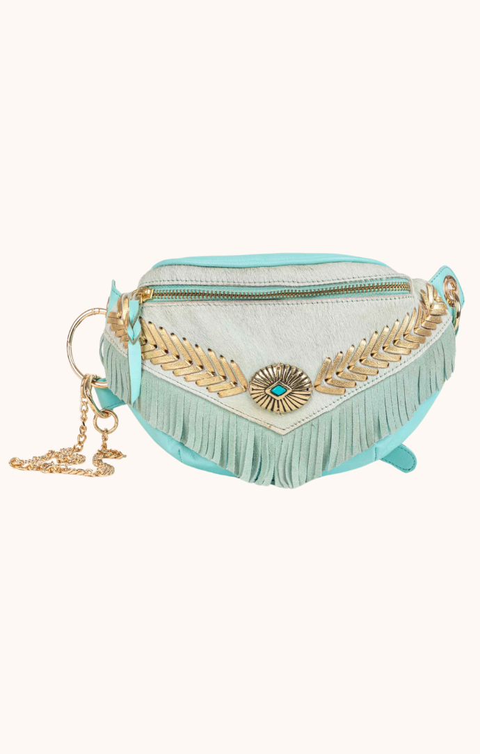 Piti Cuiti Blue Leather Fringe "Yeti" Waist Bag