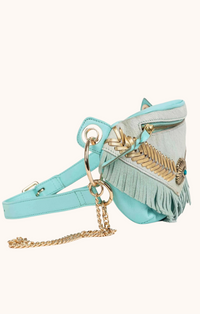 Piti Cuiti Blue Leather Fringe "Yeti" Waist Bag