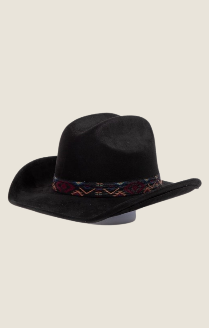 FA boho embroidered strap faux suede cowboy hat MMT9540