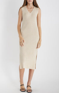 Mod Ref Cream Ribbed V-Neck Midi Dress