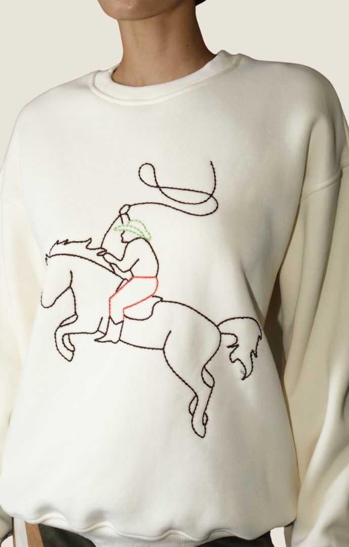 Bailey Rose cream "Horseman" crewneck 
BRT0166-62-CRM