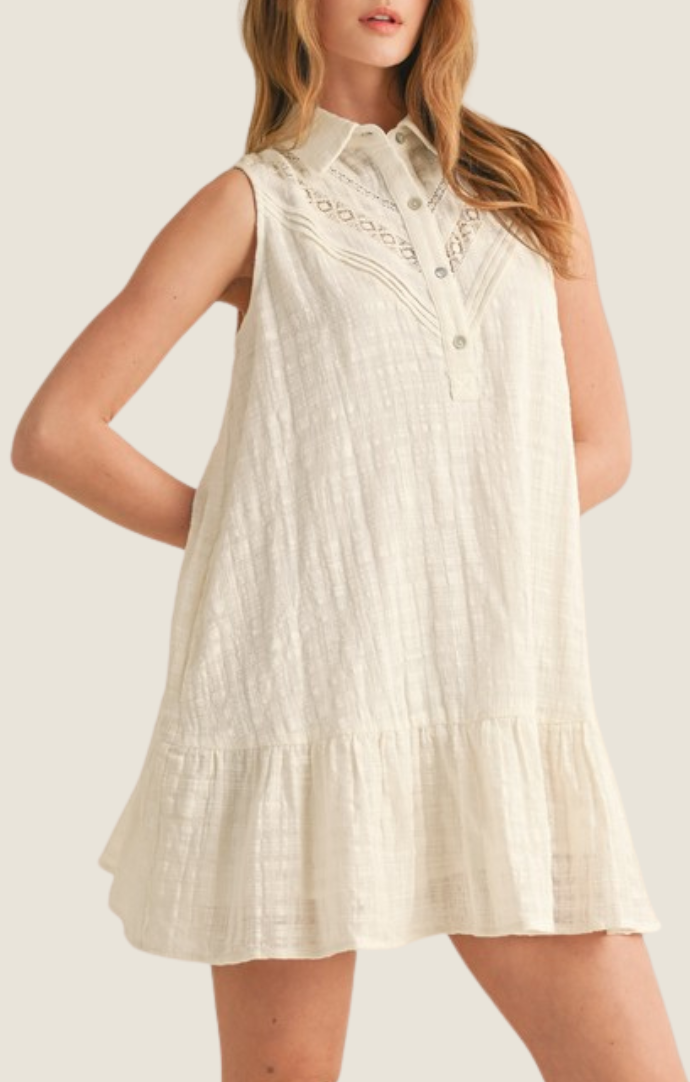 Camellia cream button down ruffle mini dress CD25530-CRM