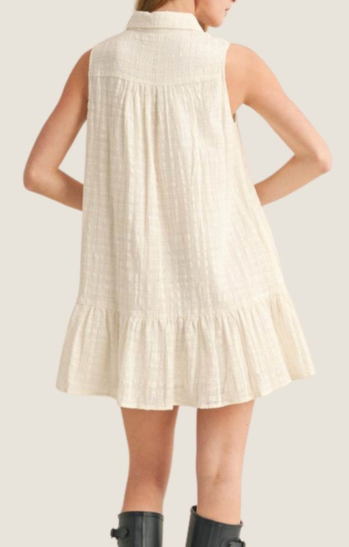 Camellia cream button down ruffle mini dress CD25530-CRM