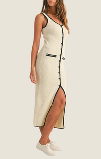 Mable cream contrast binding slvls knit midi dress MD5293-CRM