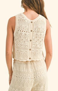 Miou Muse Cream Crochet Button Back Tank Top T3415ST-BGE