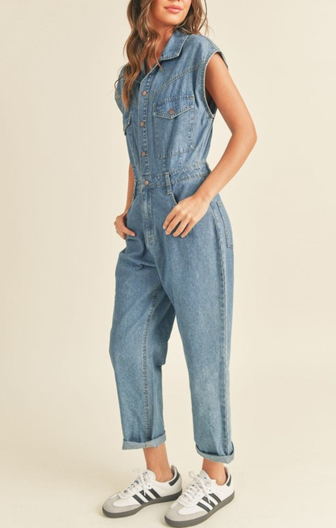 Miou Muse Denim Utility Jumpsuit MMJU473