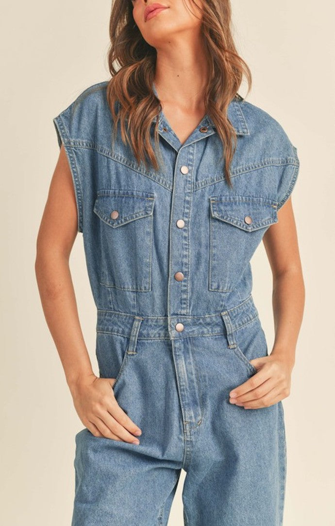 Miou Muse Denim Utility Jumpsuit