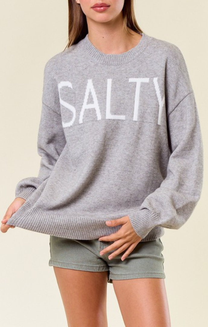 Doe and Rae Heather Grey "Salty" Crewneck Sweater