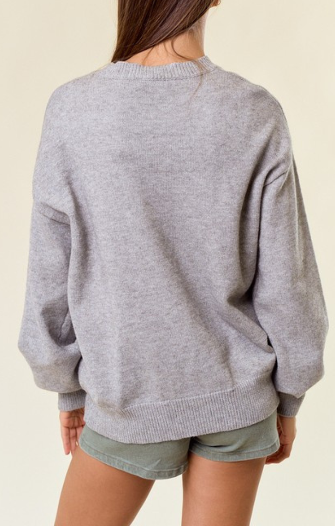 Doe and Rae Heather Grey "Salty" Crewneck Sweater