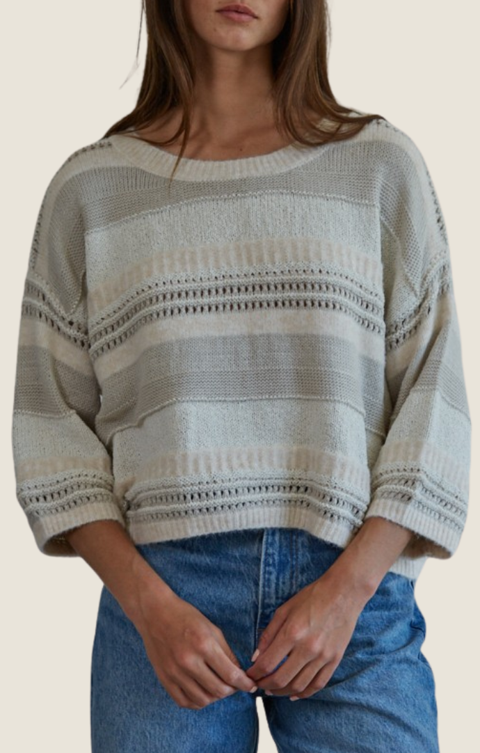 By Together ivory/grey stripe pullover sweater W1702-IVY