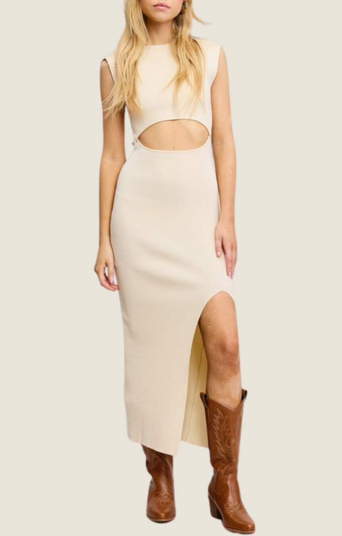 Mimosa ivory knit cutout sleeveless midi dress 