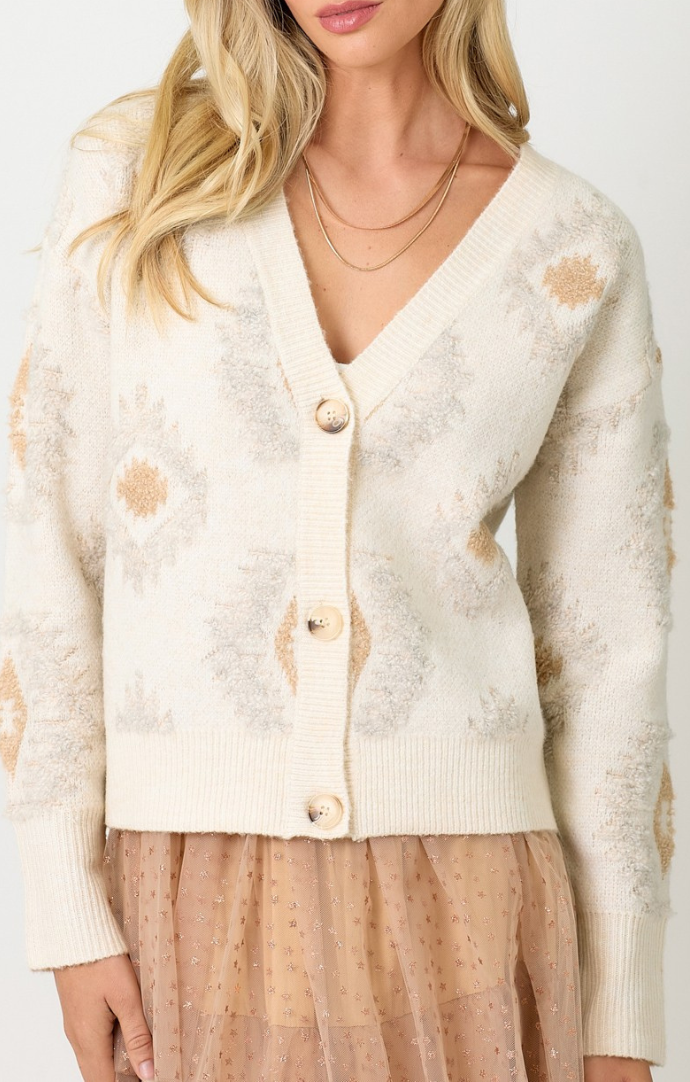 Mystree ivory textured button front cardigan 60778-IVY