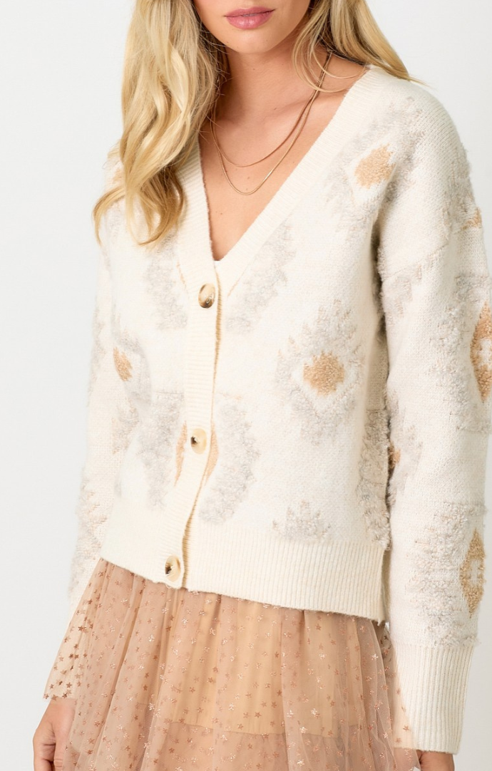 Mystree ivory textured button front cardigan 60778-IVY