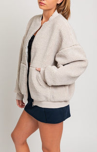 Le Lis Light Grey Sherpa Zip Up Jacket