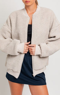 Le Lis Light Grey Sherpa Zip Up Jacket