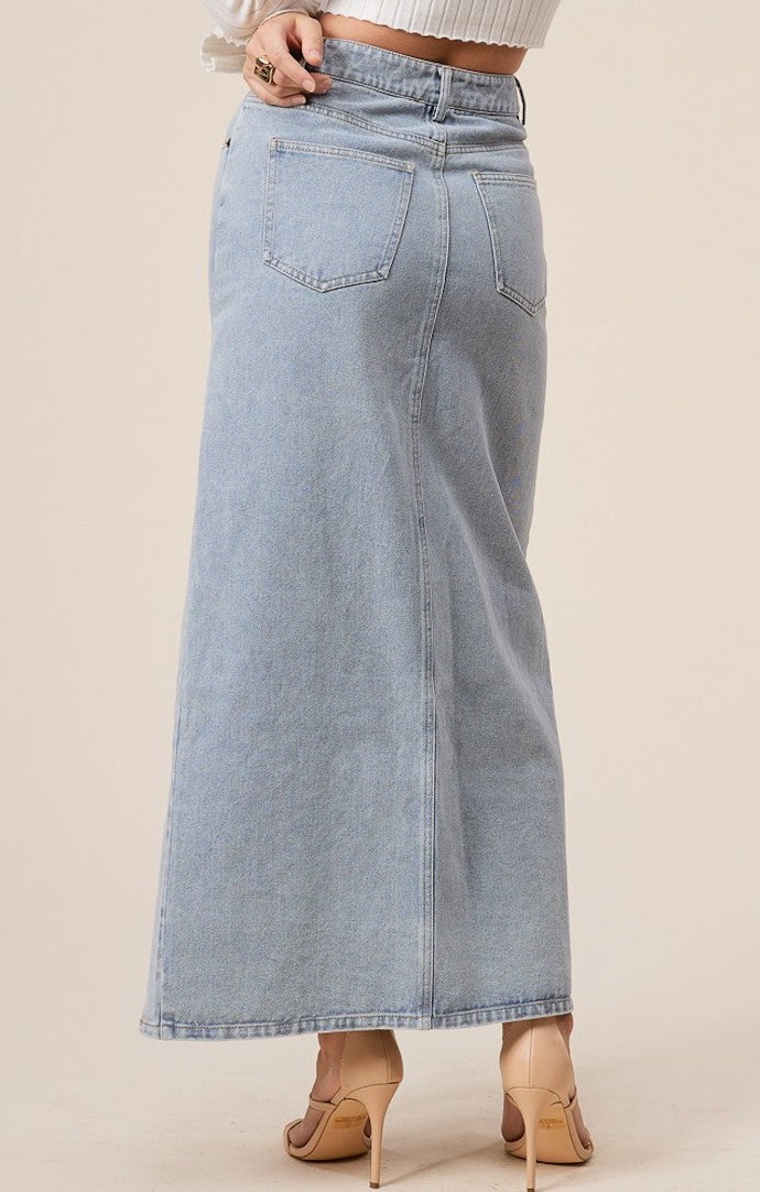 Mimosa Denim High Slit Midi Skirt