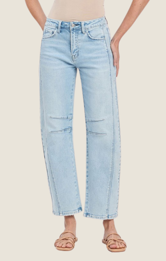 FM light wash high rise barrel jeans 
F5768-LTDNM