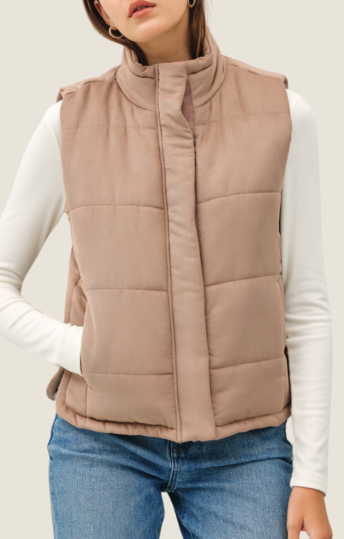 BC mocha snap front puffer vest 
31491-MCA