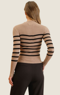 The Workshop mocha striped mock neck knit sweater top TW1482-MCHA