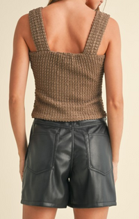 Miou Muse Mocha Textured Fabric Cropped Tank 